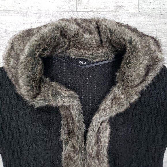 APT 9 Wool Blend Chunky Coatigan Cardigan Faux Fur Trim SS Gray Womens XL - Picture 6 of 11